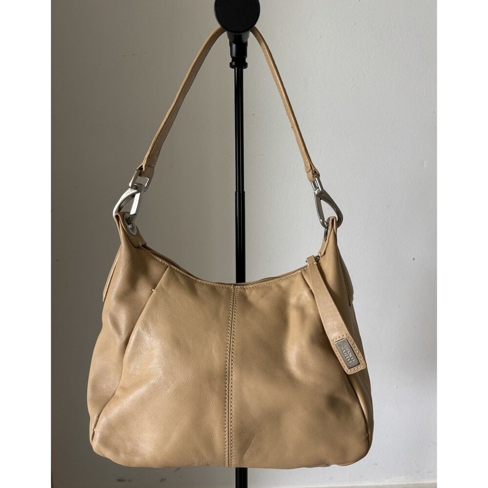 Franco Sarto Tan Hobo Shoulder Bag Beige Purse Silver Hardware Clean Y2K